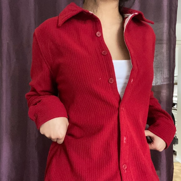 Red long sleeve button up shirt - Picture 3 of 4